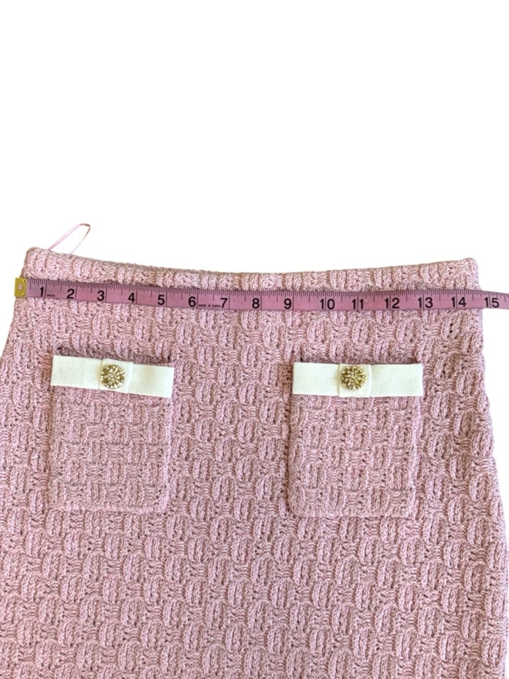 Mable Pink Tweed Knit Skirt Set Gold Button Cardigan Midi Set NWT - Picture 8 of 12